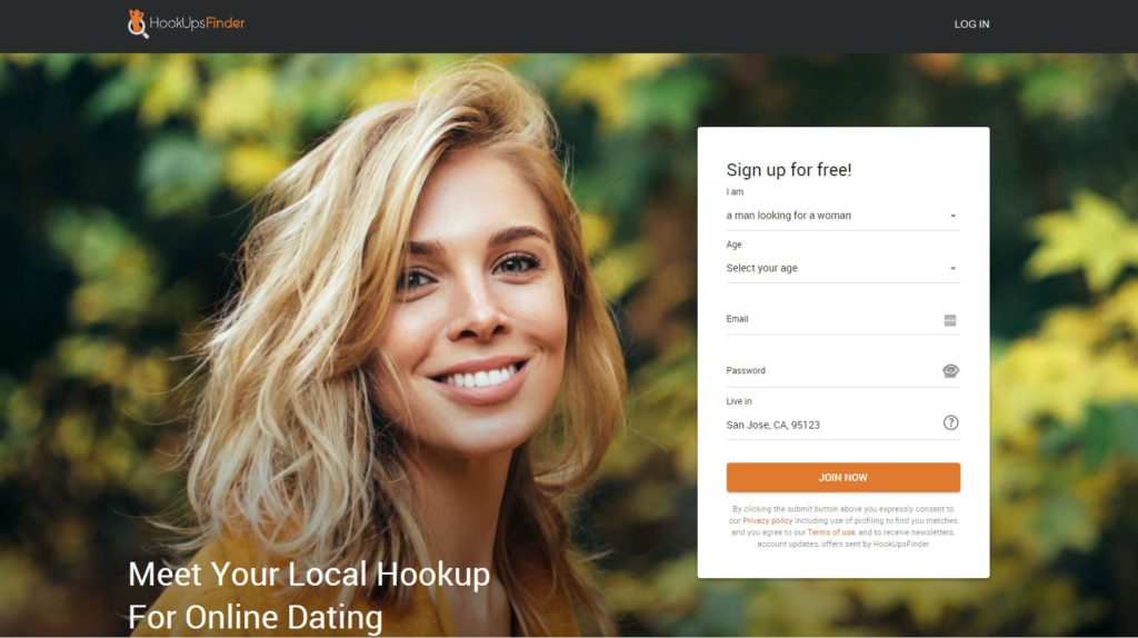 HookupsFinder main page